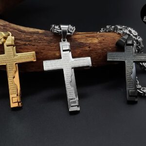 Kreuz mit Gebet in silber/schwarz/gold