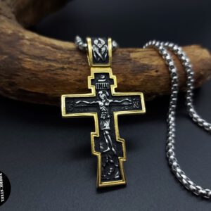 Kreuz mit Jesus in Schwarz/Gold