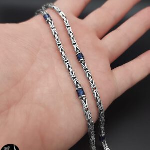 3 mm Königskette und Armband mit Glasstein 925er Sterlingsilber