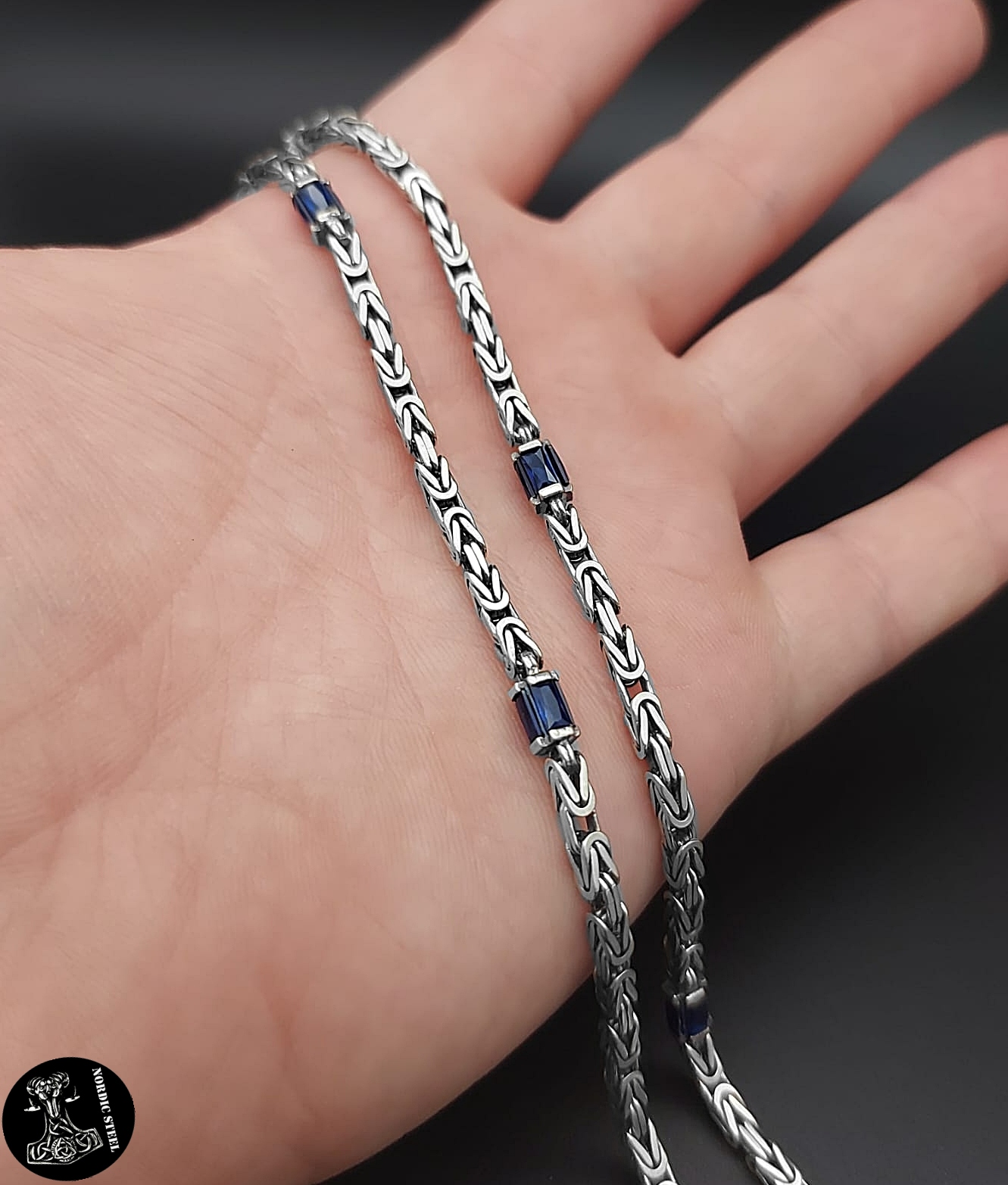 3 mm Königskette und Armband mit Glasstein 925er Sterlingsilber